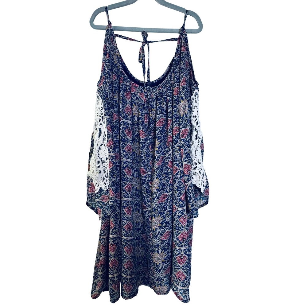 Umgee Size Large Boho Paisley Crochet Cold Shoulder Swing Dress Cottagecore Chic